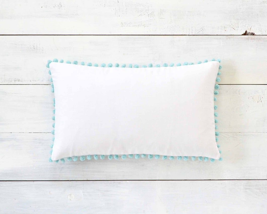 Aqua Pom Pom Pillow Cover