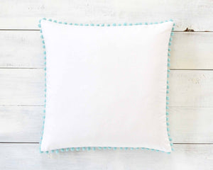 Aqua Pom Pom Pillow Cover