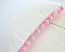 Personalized Embroidered Pillow Cover with Pink Pom Pom Trim