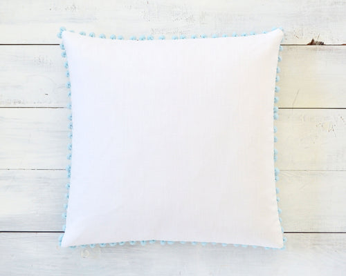 Light Blue Pom Pom Pillow Cover
