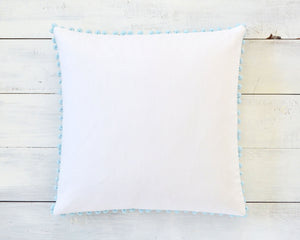 Light Blue Pom Pom Pillow Cover