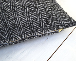 Black & White Wool Herringbone Pillow Cover