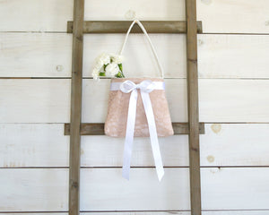Flower Girl Bag - Blush Lace with White Bow
