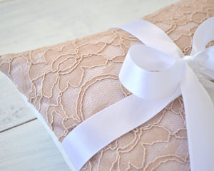 Ring Bearer Pillow & Flower Girl Basket - Blush Lace with White Bow