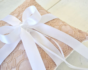 Ring Bearer Pillow & Flower Girl Basket - Blush Lace with White Bow