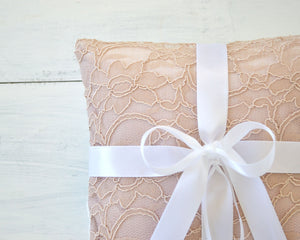 Ring Bearer Pillow - Blush Lace with White Bow