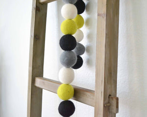 Felt Ball Garland - 4cm Chartreuse, White, Gray & Black