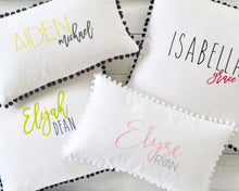 Personalized Embroidered Pillow Cover with White Pom Pom Trim