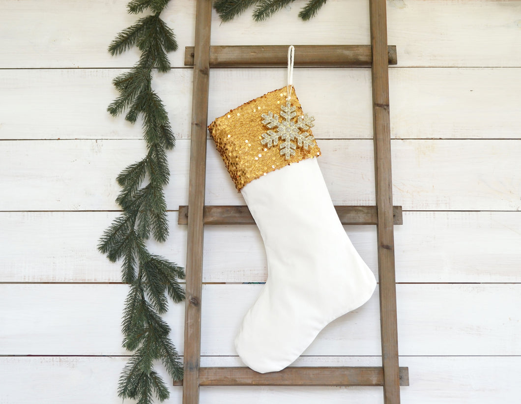 CHRISTMAS STOCKING  - Gold Sequin and Velvet