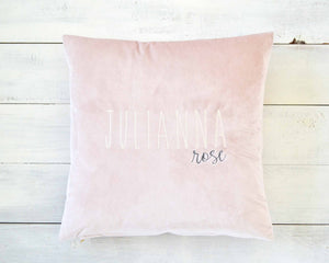 Personalized Embroidered Blush Velvet Pillow Cover