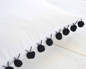 Black Pom Pom Pillow Cover - Large 7/8" Pom Poms