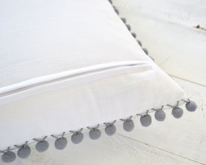 Light Gray Pom Pom Pillow Cover