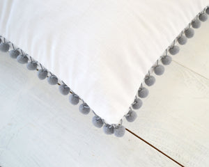 Light Gray Pom Pom Pillow Cover