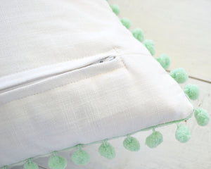 Mint Pom Pom Pillow Cover