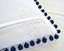 Navy Blue Pom Pom Pillow Cover
