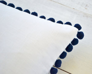 Navy Blue Pom Pom Pillow Cover