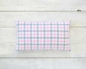 Pink, Gray & White Plaid Flannel Pillow Cover