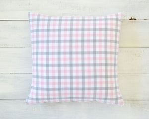Pink, Gray & White Plaid Flannel Pillow Cover