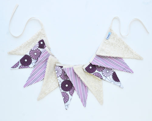 Fabric Pennant Banner - Purple, Lavender & Ivory