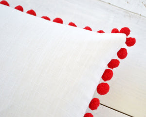Red Pom Pom Pillow Cover