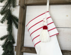 CHRISTMAS STOCKING  - White & Red Stripe and Velvet
