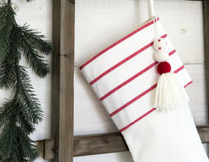 CHRISTMAS STOCKING  - White & Red Stripe and Velvet