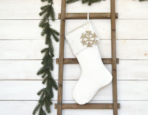 CHRISTMAS STOCKING  - White Faux Fur and Velvet