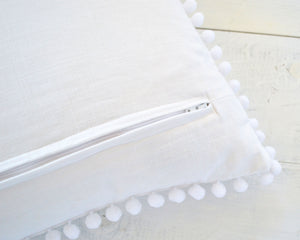 White Pom Pom Pillow Cover